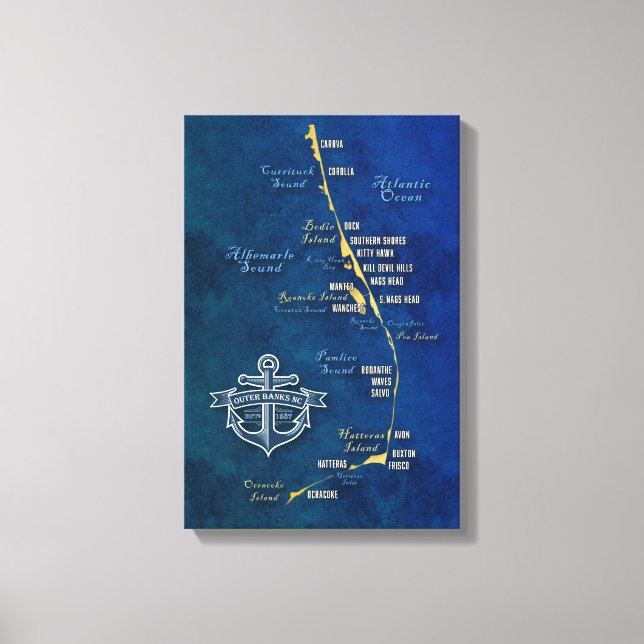 Nautical Outer Banks Map Canvas Print (Front)