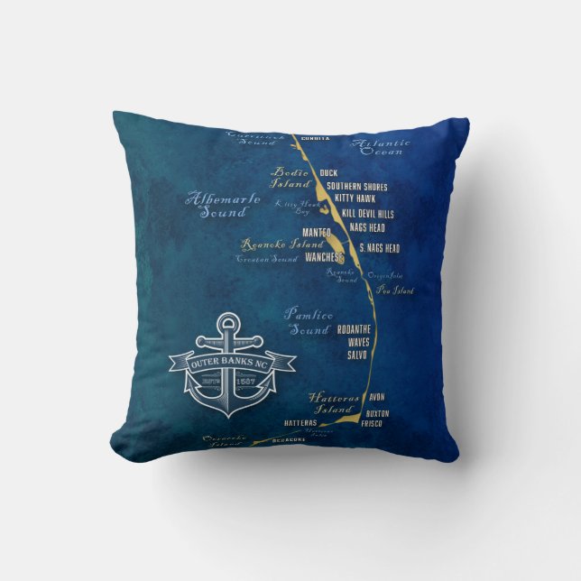 Nautical Outer Banks Map Cushion (Front)