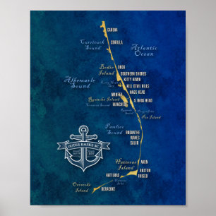 Nautical Outer Banks Map Poster