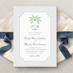 Nautical Palm Tree Minimalist Preppy Wedding Invitation