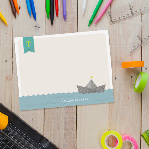Nautical Paper Boat Monogram Flag Kid's Stationery Invitation