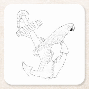 Nautical Parrot Adult Colouring Paper Coaster