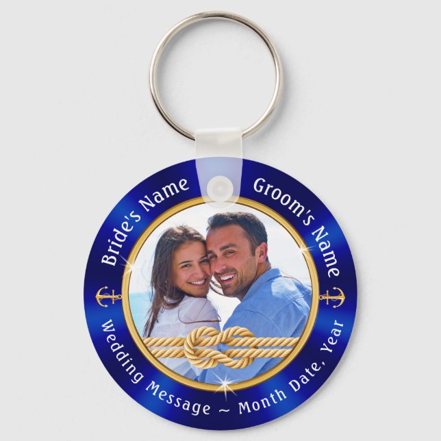 Nautical Party Favors, Your PHOTO and TEXT Key Ring (Front)