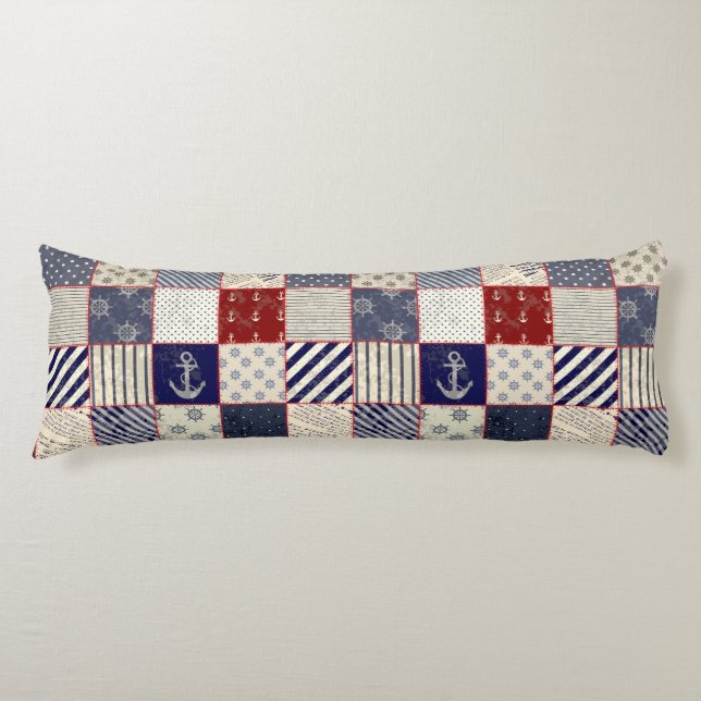 Nautical Patchwork Anchor Ship's Wheel Body Cushion (Front)