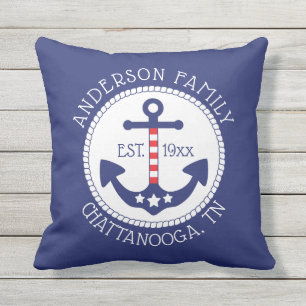 Nautical Patriotic Anchor Family Name Cushion