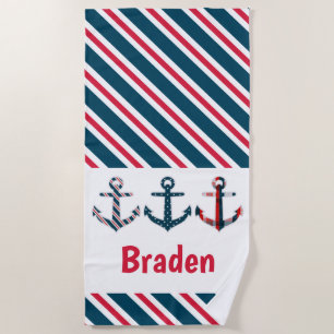 Nautical Pattern Anchors Personalised Beach Towel