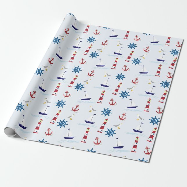 Nautical Pattern Boat Art Nautical Art Pattern Des Wrapping Paper (Unrolled)