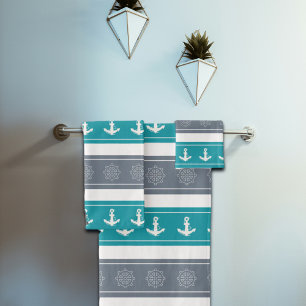 Nautical Pattern Boat Elements Bath Towel Set