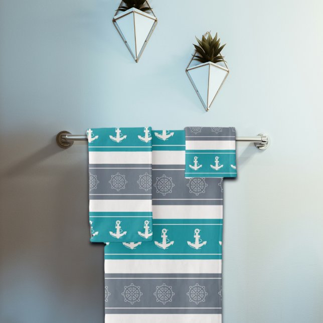 Nautical Pattern Boat Elements Bath Towel Set (Creator Uploaded)