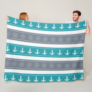 Nautical Pattern Boat Elements Fleece Blanket