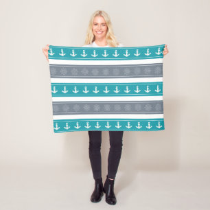 Nautical Pattern Boat Elements Fleece Blanket
