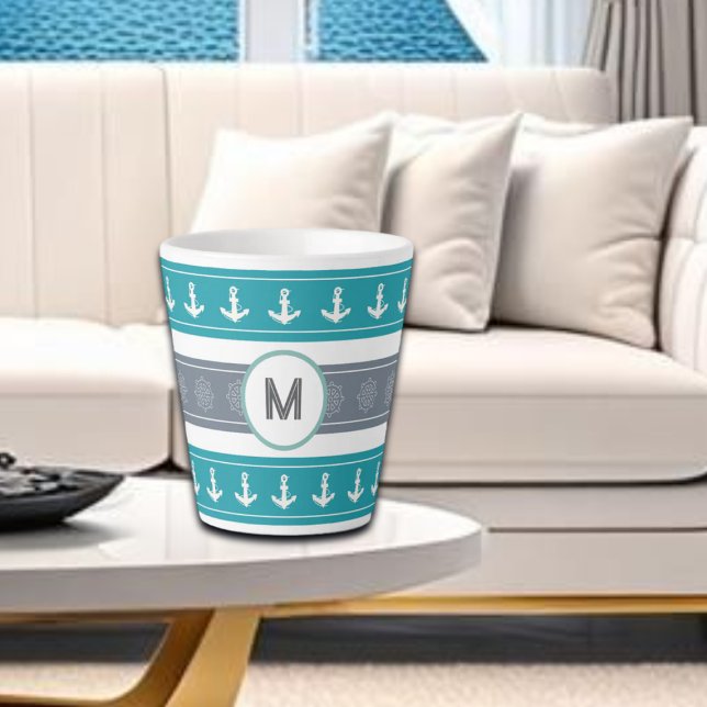Nautical Pattern Boat Elements Latte Mug (Creator Uploaded)