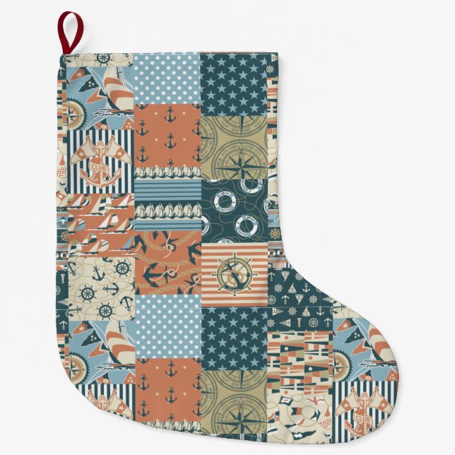 Nautical Pattern Large Christmas Stocking (Front)