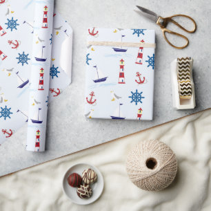 Nautical Pattern, Marine Pattern, Sailing, Anchors Wrapping Paper