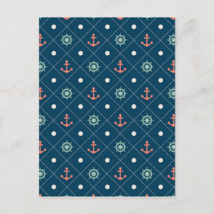 Nautical Pattern Navy Anchor Helm Wheel Sail Postcard