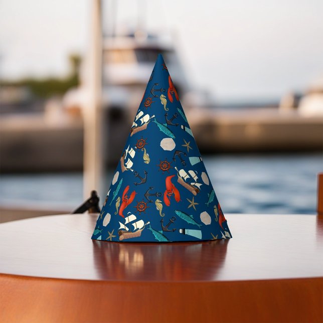 Nautical Pattern On Navy Blue Party Hat (Creator Uploaded)