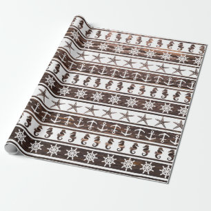 Nautical pattern on wood wrapping paper