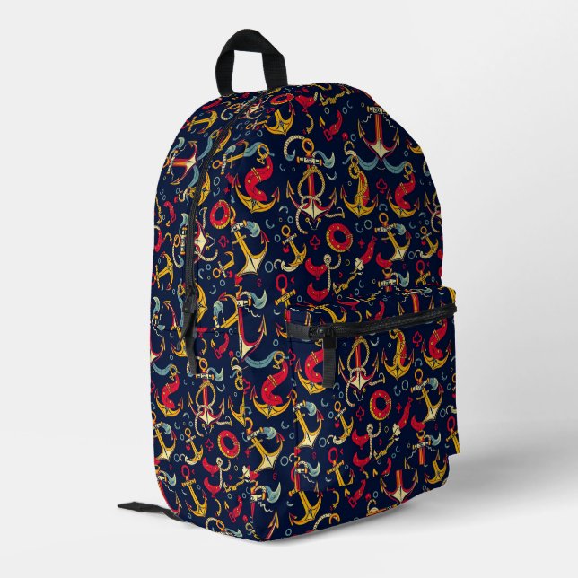 Nautical Pattern Printed Backpack (Back Corner Left)