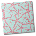 Nautical Pattern Starfish Beach House Ceramic Tile<br><div class="desc">A cute and trendy teal or seafoam coral pink coastal beach pattern with starfish. Feel free to change the background colour to match your space! Whether you want to use this tile as a little coaster or trivet for a drink or plate... or you want to go big with a...</div>