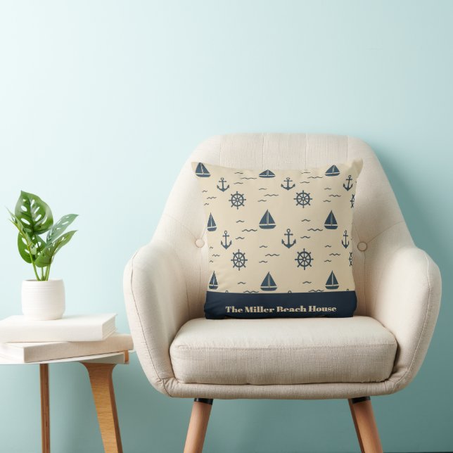 Nautical Pattern with Anchor Sailboat Compass Cushion (Chair)