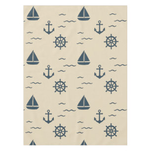 Nautical Pattern with Anchor Sailboat Compass Tablecloth