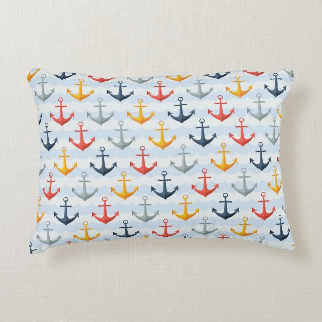 Nautical Pattern with Anchors Decorative Cushion (Front)