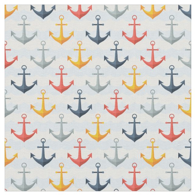 Nautical Pattern with Anchors Fabric (Close Up)