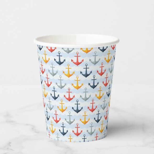 Nautical Pattern with Anchors Paper Cups (Left)