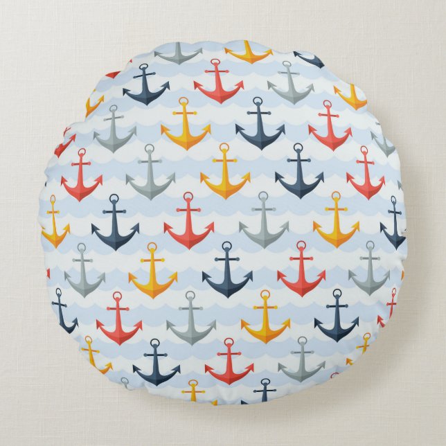Nautical Pattern with Anchors Round Cushion (Front)