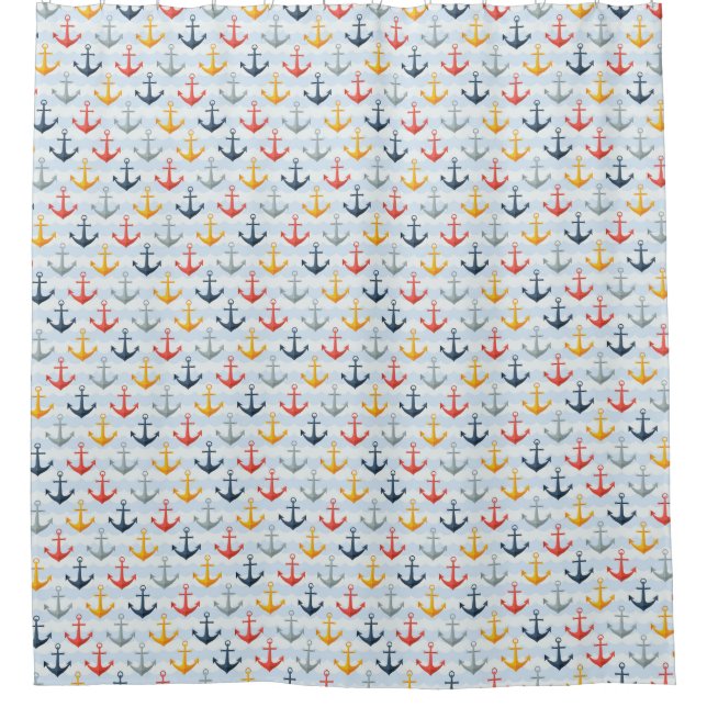 Nautical Pattern with Anchors Shower Curtain (Front)