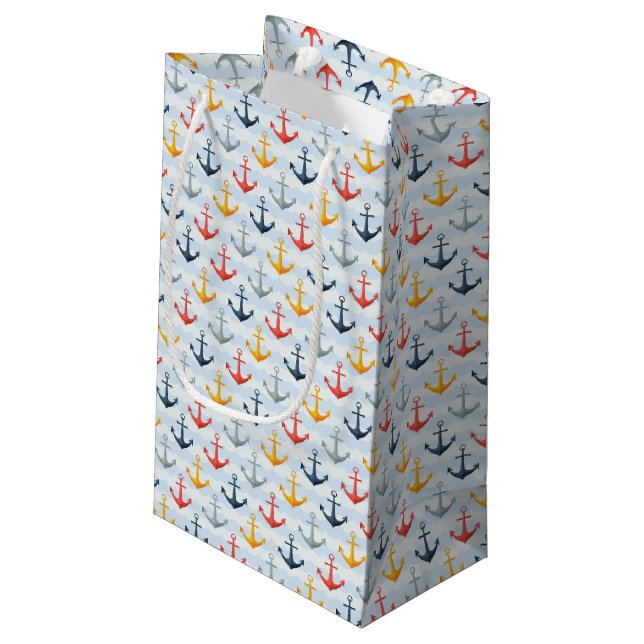 Nautical Pattern with Anchors Small Gift Bag (Back Angled)
