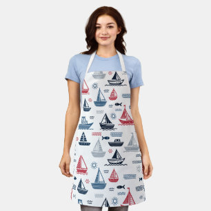 Nautical Pattern with Sailboats and Fish Apron