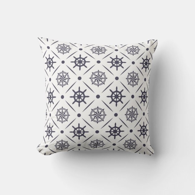 Nautical pattern with sailing wheel and compass cushion (Front)
