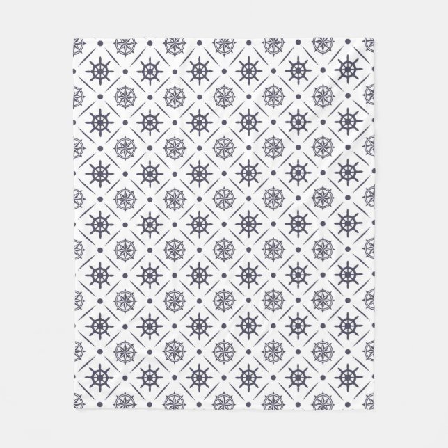Nautical pattern with sailing wheel and compass fleece blanket (Front)