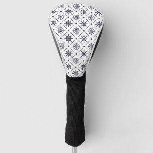 Nautical pattern with sailing wheel and compass golf head cover