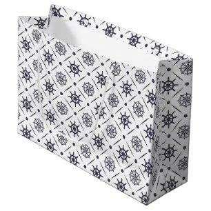 Nautical pattern with sailing wheel and compass large gift bag