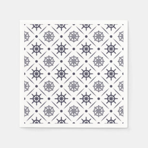 Nautical pattern with sailing wheel and compass napkin