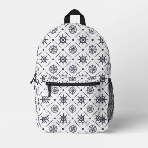 Nautical pattern with sailing wheel and compass printed backpack