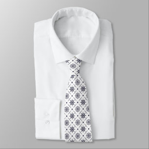 Nautical pattern with sailing wheel and compass tie