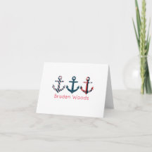 Nautical Patterned Anchors Personalised Note Cards