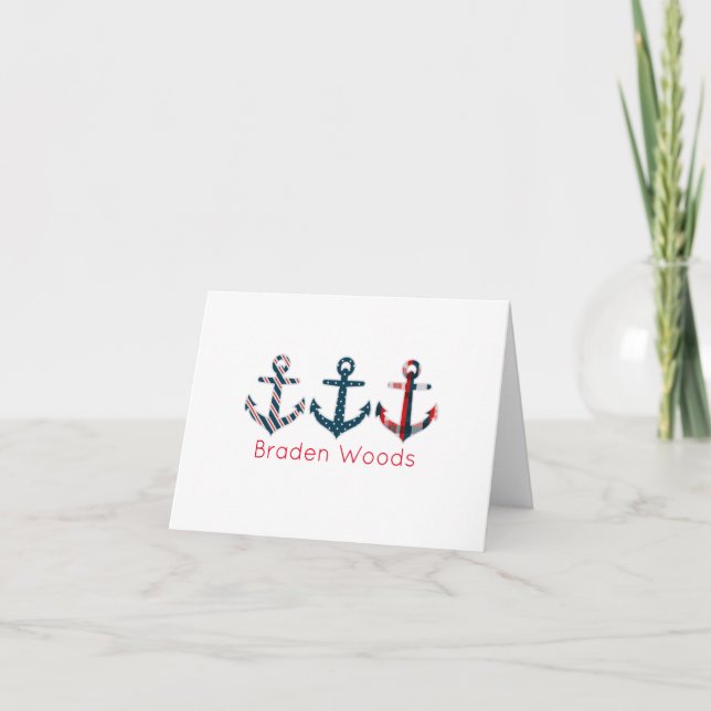 Nautical Patterned Anchors Personalised Note Cards (Front)