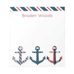 Nautical Patterned Anchors Personalised Notepad