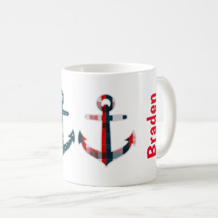 Nautical Patterned Anchors Personalized Mug