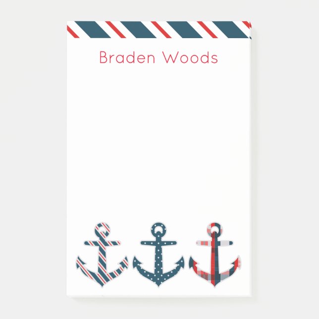 Nautical Patterned Anchors Post-it Notepad (Front)