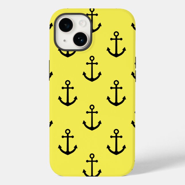 Nautical Patterned Black Anchor Yellow Background Case-Mate iPhone Case (Back)
