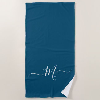 Nautical Peacock Blue Monogram initial Beach Towel