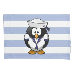 Nautical Penguin Striped Pillowcase