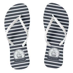 Nautical Personalised Blue Thongs