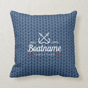 Nautical Personalised Boat Name Blue Wool Cushion