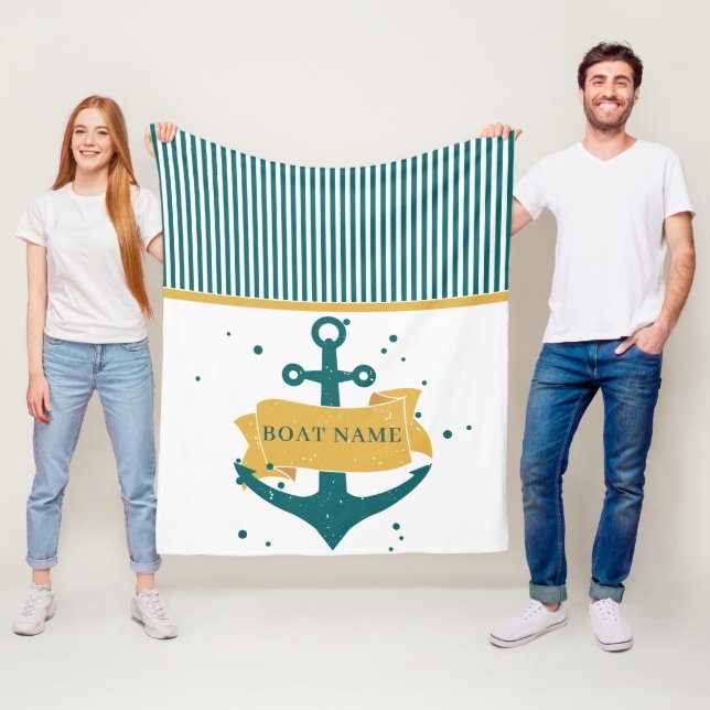 Nautical Personalised Boat Name Fleece Blanket (In Situ)